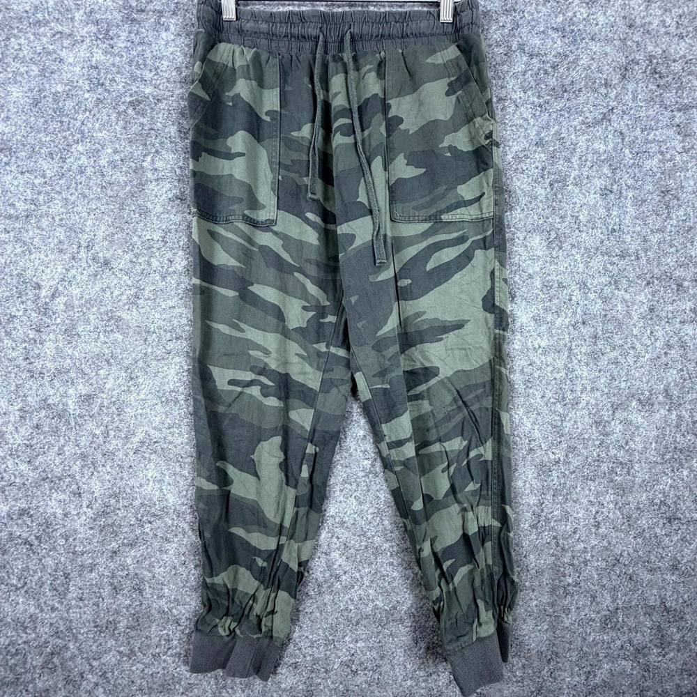 Splendid Joggers Pants Women Small Green Camouflage Rayon Drawstring Tapered Leg